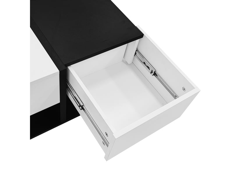  Table basse 70x70x35,5 cm avec 2 tiroirs brillante panneau de particules noir et blanc  - Conforama D