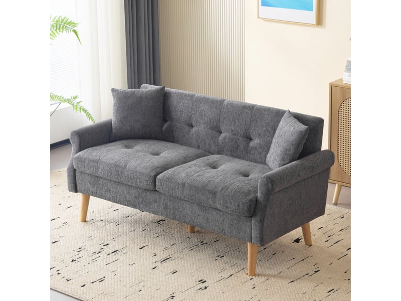  Canapé droit 2 places 162 x 74 x 77 cm en chenille grise, coussin d’assise épais 15 cm, accoudoirs ergonomiques, pieds en bois massif, format compact  - Conforama B
