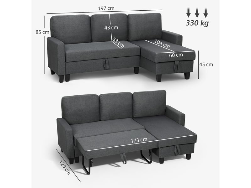  Canapé d'angle convertible 3 places avec coffre réversible 197 x 129 x 85 cm  - Conforama C