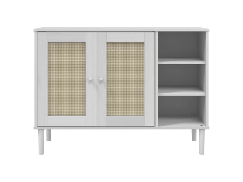  Buffet - bahut - meuble de rangement senja aspect rotin blanc 112x40x80cm bois massif de pin  - Conforama E