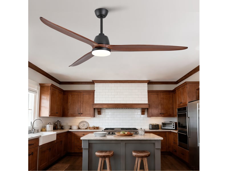  Ventilateur de plafond 183x183x50 cm noir et noyer foncé avec led dimmable  - Conforama B