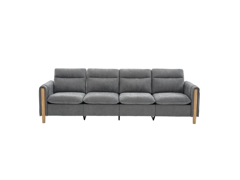  Canapé modulable 4 places en tissu gris clair avec 2 poufs de rangement, pour un salon familial bien organisé  - Conforama A