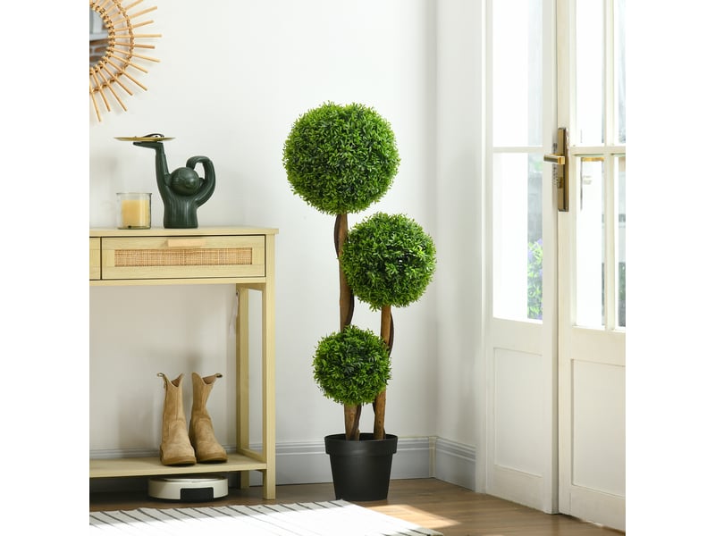  Plante artificielle de buis avec 3 boules et feuilles de bambou, pot inclus, hauteur 110 cm, verte  - Conforama D