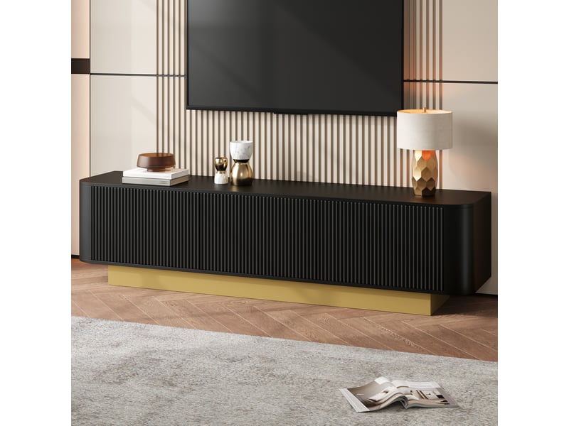  Meuble tv 170x40,5x47 cm angles arrondis mdf panneau de particules noir  - Conforama B
