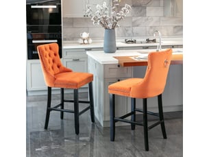 Tabourets de bar de2002og orange lot de 2 en velours capitonné avec pieds bois et clous chrome