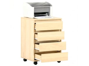 Caisson de bureau mobile 46 x 40 x 65 cm naturel en mdf, 4 tiroirs et 2 roulettes avec freins