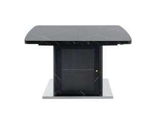 Table de salle à manger extensible avec rangement 120–160×80×76 cm en mdf, acier et verre noire