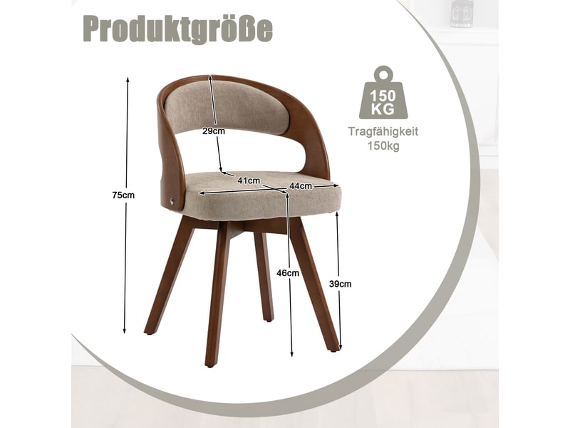  Lot de 2 chaises de salle à manger pivotantes avec assise rembourrée et dossier ergonomique en lin kaki 44 × 41 × 75 cm  - Conforama D