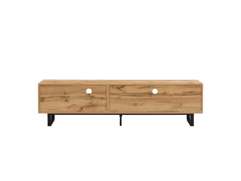  Meuble tv 190x40x50 cm avec 3 portes, 3 niches, tiroir et led intégrées, panneau de particules, bois naturel et anthracite  - Conforama D