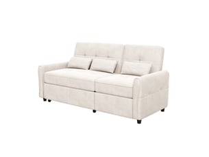 Canapé-lit 3 places extensible 3-en-1 en chenille beige, dossier réglable 90° à 180°