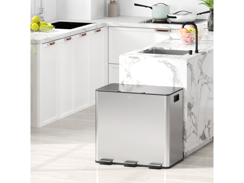  Poubelle de cuisine tri sélectif 3 compartiments en acier argent 61,9x36,6x43,2 cm  - Conforama B