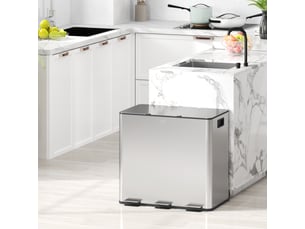 Poubelle de cuisine tri sélectif 3 compartiments en acier argent 61,9x36,6x43,2 cm