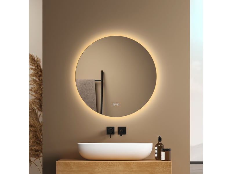  Emke miroir de salle de bain led rond diamètre 50 cm, rétro-éclairage sans cadre, interrupteur tactile, 3 couleurs de lumière  - Conforama B