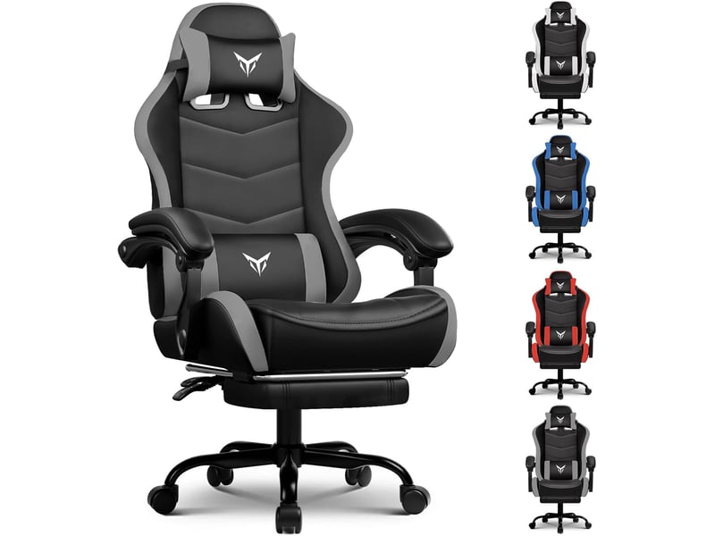  Gtplayer chaise de jeu avec repose-pieds, soutien lombaire et appui-tête réglable - gris XGC02-GY - Conforama A