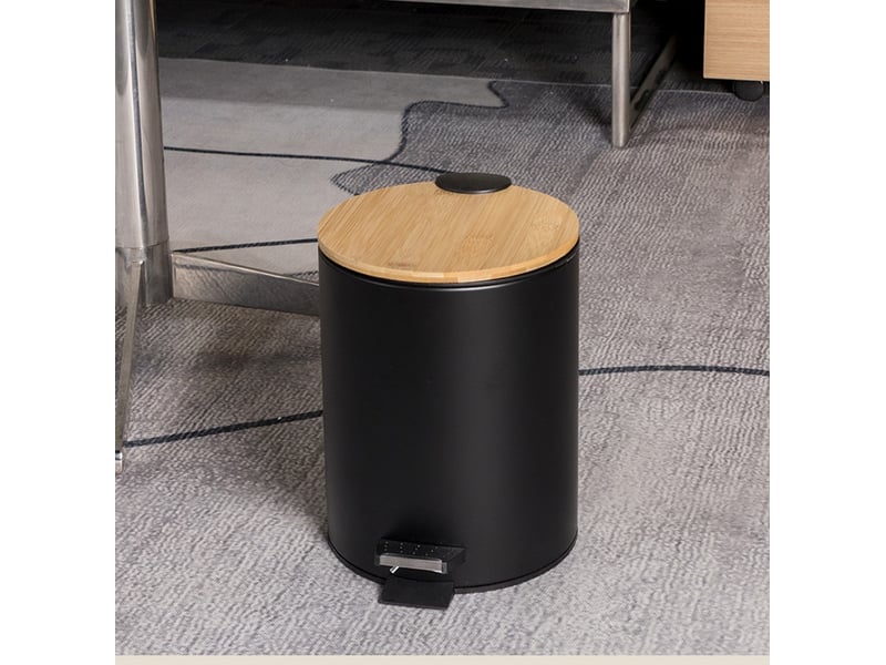  Poubelle de salle de bain à pédale en acier  - couvercle bambou - 3l  - Conforama C