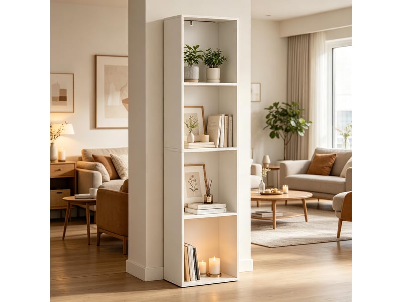  Bibliothèque verticale 4 compartiments avec led blanc 40x29x170 cm T5828P536770 - Conforama D