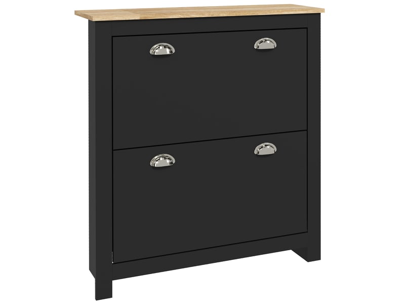  Armoire à chaussures 2 portes abattantes 2 compartiments poignées coquilles métal 79 x 23 x 90,5 cm noir chêne  - Conforama A