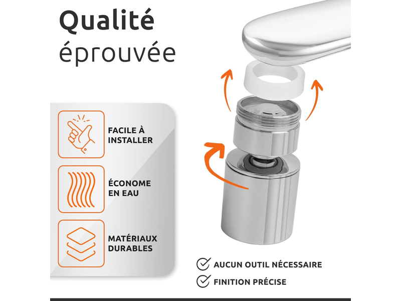  Aérateur de robinet chrome pivotant 360° - mousseur universel pour cuisine et salle de bain, économie d’eau et filtrage efficace  - Conforama C