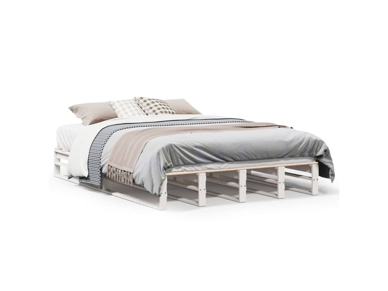  Lit double- lit adulte -  cadre de lit sans matelas blanc 160x200 cm bois de pin massif  - Conforama A