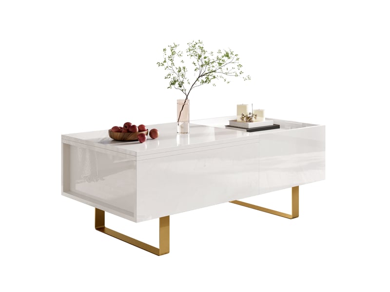  Table basse relevable 100x50 cm avec tiroir et rangement, mdf blanc brillant  - Conforama A