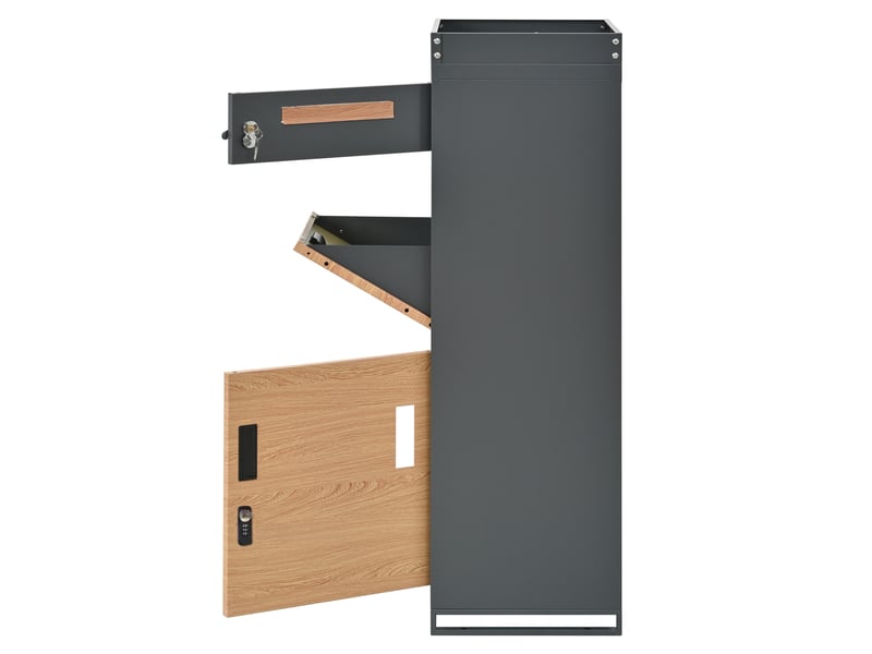 Boîte aux lettres pour colis 50x37x118,5 cm verrouillable métal gris et aspect bois - Conforama D