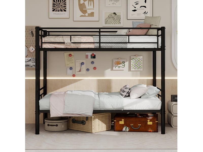  Lit superposé métal noir avec couchage inférieur 90x190 cm convertible en 2 lits  - Conforama D