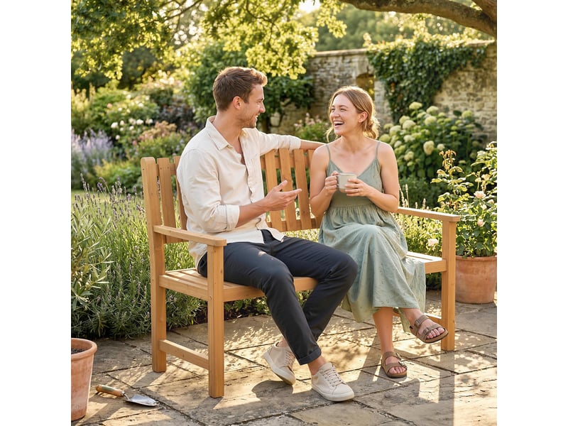 Banc jardin 2 places bois, intempéries, lattes, accoudoirs, max 320 kg, 112x64x92 cm, naturel. - Conforama C