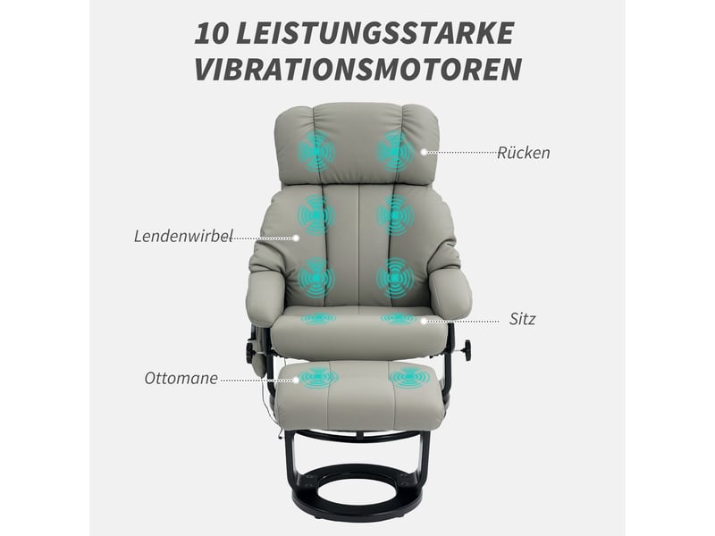  Fauteuil de relaxation massant avec pouf en similicuir gris 76x80x102 cm  - Conforama D