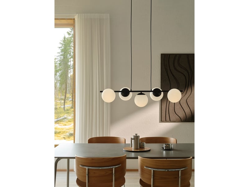  Suspension style moderne glamour, lilly 5-spot en métal et verre opale noir, ip20, nordlux 2612623003 - Conforama B