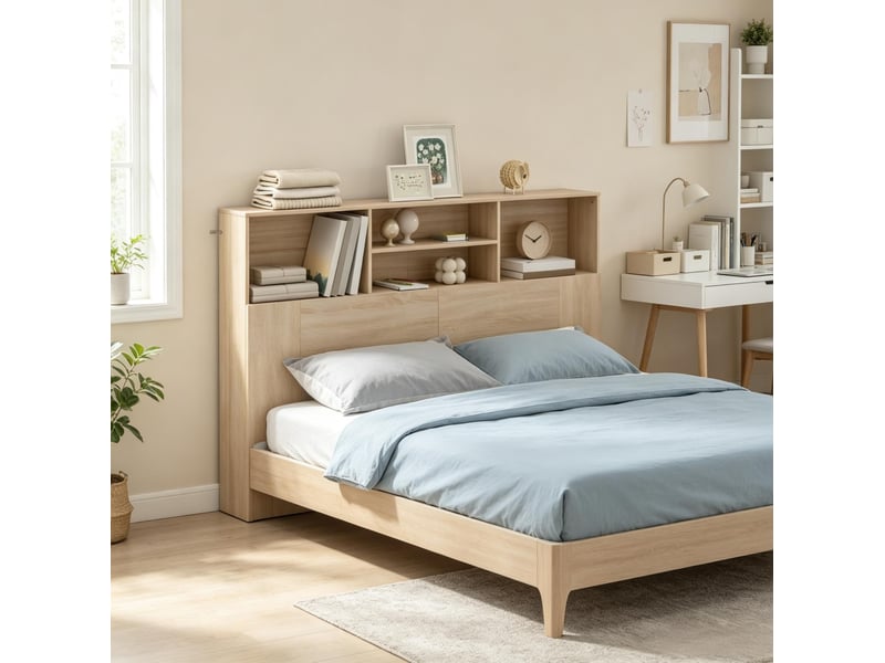 Tête de lit tcqpz 140 cm avec 4 niches de rangement en mdf et panneaux de particules coloris naturel  - Conforama B