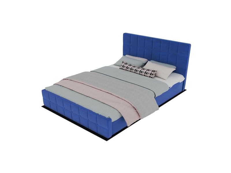  Lit 2 places 140x200 cm bleu en velours, tête de lit capitonnée, design moderne pour chambre adulte  - Conforama A
