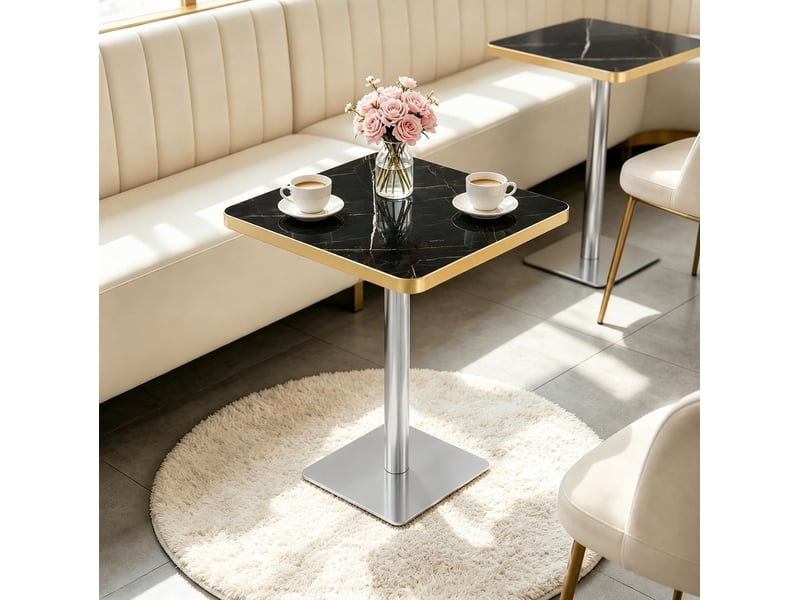  Table à manger carrée, 60x60x74 cm, effet marbre salle à manger et pratique, plateau mdf, piètement métal, coloris noir  - Conforama B
