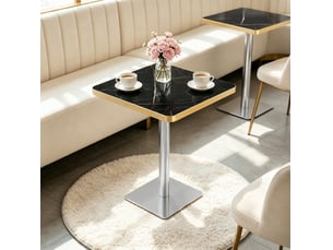 Table à manger carrée, 60x60x74 cm, effet marbre salle à manger et pratique, plateau mdf, piètement métal, coloris noir