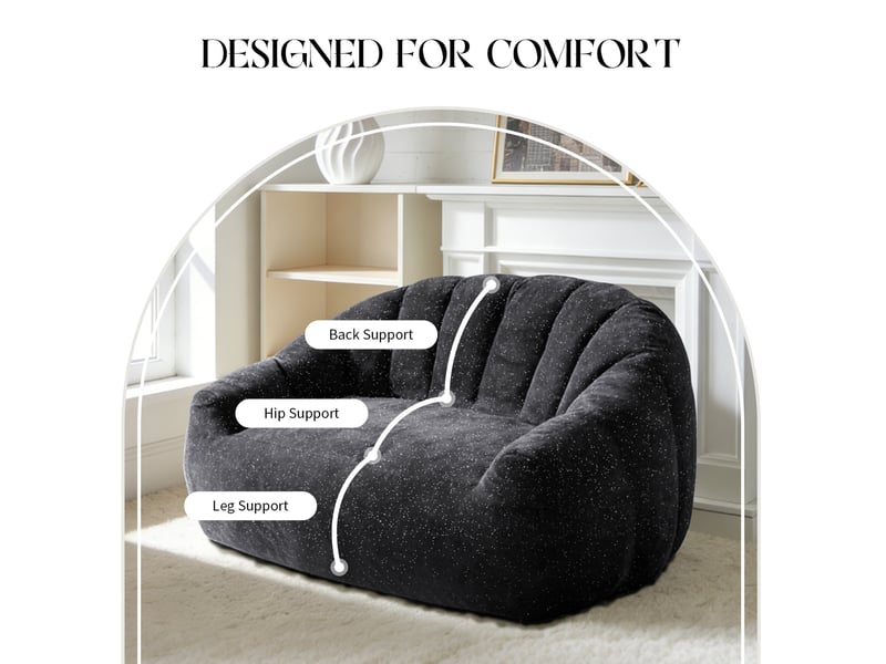  Canapé poire 140x98x61cm, grand format, forme patte d'ours, bien-être, canapé de salon, flanelle souple, mousse, noir  - Conforama D
