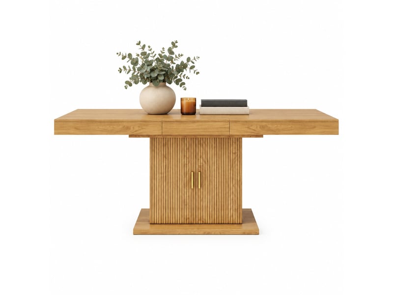  Table à manger extensible 140-180 cm avec rangement intégré en mdf, finition bois  - Conforama A