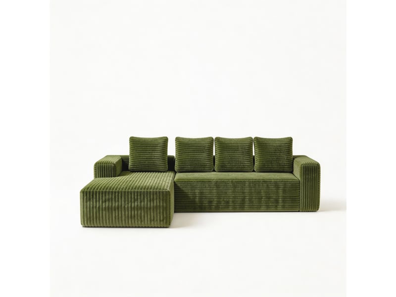  Canapé d'angle modulable 261 cm avec méridienne-assise profonde style cloud-en velours côtelé-vert  - Conforama A