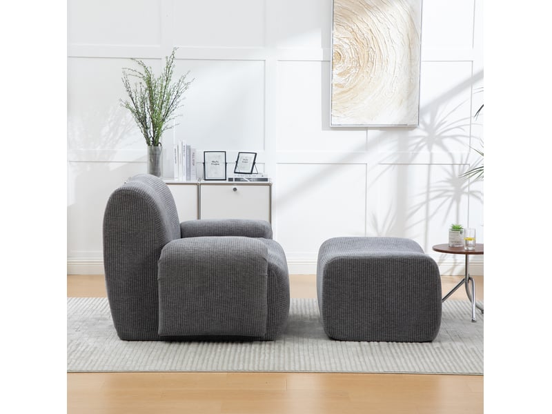  Fauteuil tcqpz avec repose-pieds en chenille gris 113 x 94 x 78,5 cm 1 place sans montage emballage sous vide  - Conforama E