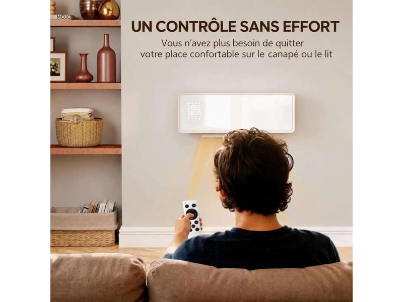 Chauffage mural intelligent avec télécommande et écran numérique, oscillation 30°, 10002000w, sécurité multiple - Conforama D
