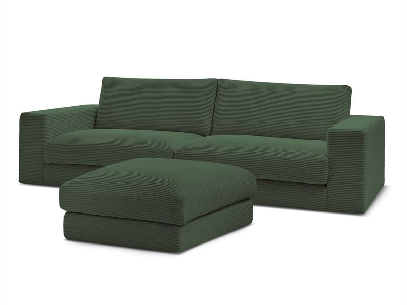  Bobochic canapé droit fixe 3 places leonard velours côtelé avec pouf vert foncé LEONARD - Conforama A