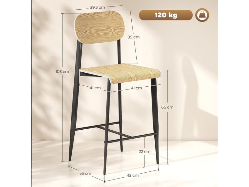  Tabourets de bar lot de 2 avec repose-pieds - lpospi - structure en acier, style industriel, bois naturel et noir  - Conforama D