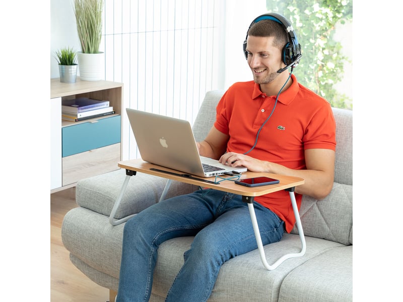 Ensemble table pliante d’appoint et coussin de lecture avec accoudoirs innovagoods  - Conforama D