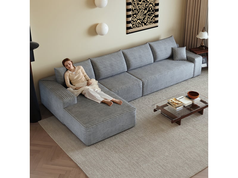  Canapé d'angle, canapé modulable, gris, assise profonde, livré monté, design moderne, 340 cm, pour salon, appartement, chambre  - Conforama C