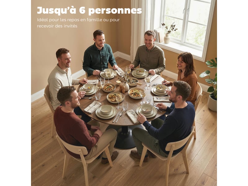  Table à manger ronde 4 à 6 personnes en mdf et acier marron ø 110 x h 78 cm  - Conforama D