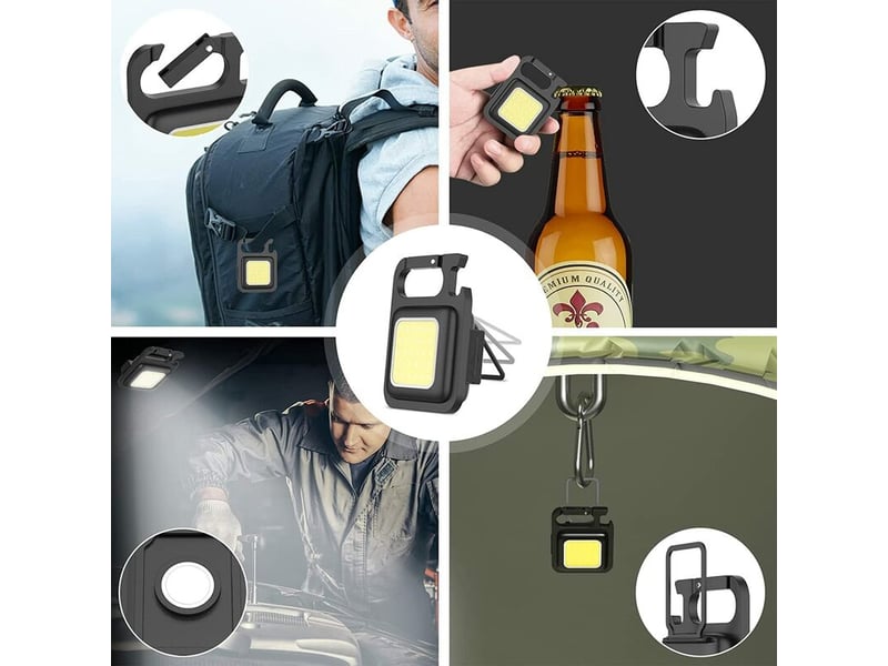  Cob mini lampes de poche 500 lumens, porte-clés petite lampe de poche rechargeable 4 modes d'éclairage avec support pliant ouvre-bouteille et aimant p  - Conforama B