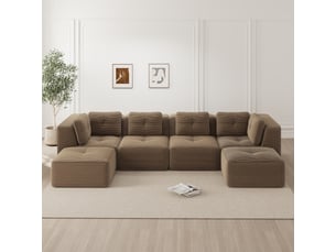 Canapé panoramique modulable 4 places velours côtelé marron – 386 x 177 x 69 cm