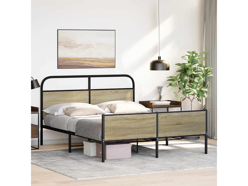  Lit double- lit adulte -  cadre de lit en métal sans matelas chêne sonoma 150x200 cm  - Conforama C