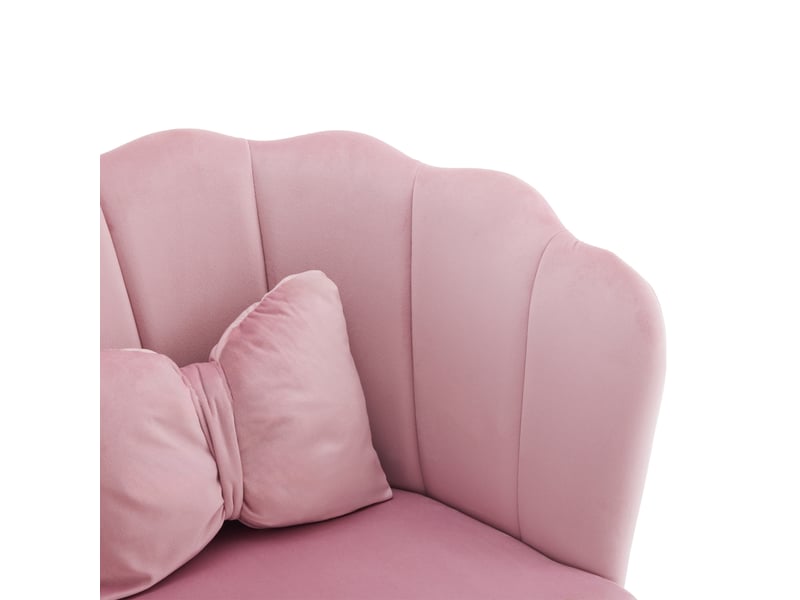  Set de 6 chaises modernes en velours rose avec dossier en pétale, coussins papillon et pieds en métal doré  - Conforama C