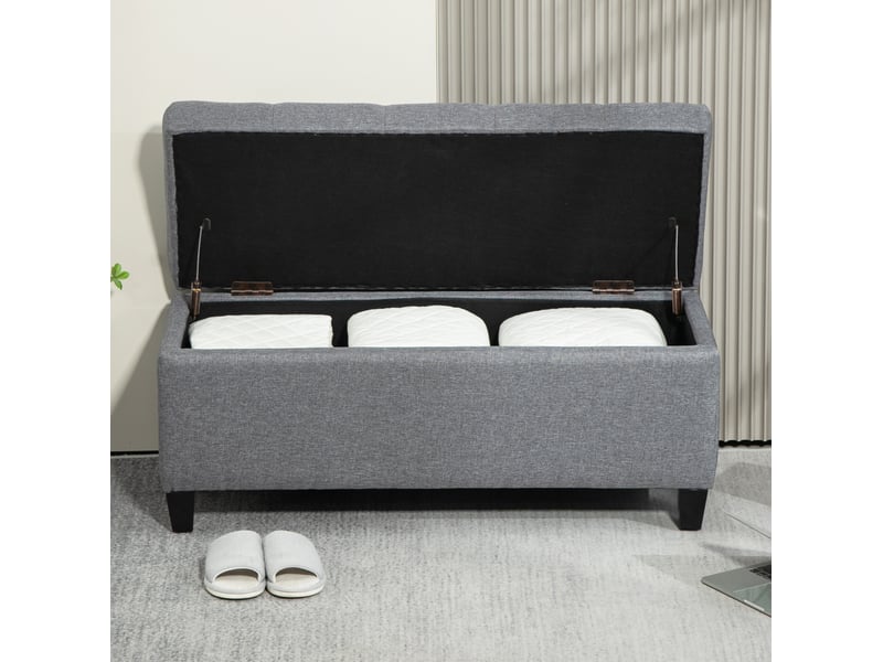  Banc coffre 100x40x44 cm, banc de lit, pieds antidérapants, assise confortable, polyester et métal, pour salon, gris  - Conforama B