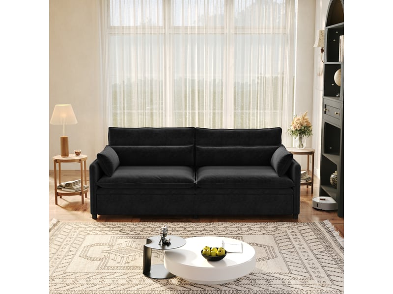  Canapé 3 places cloud en chenille noir 206 cm, convertible 3-en-1 avec rangement  - Conforama B