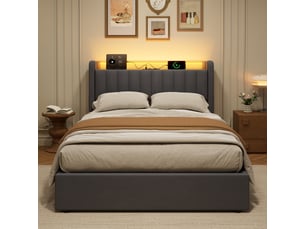 Lit coffre 2 places 140 x 200 cm cm avec led et usb, velours, gris foncé